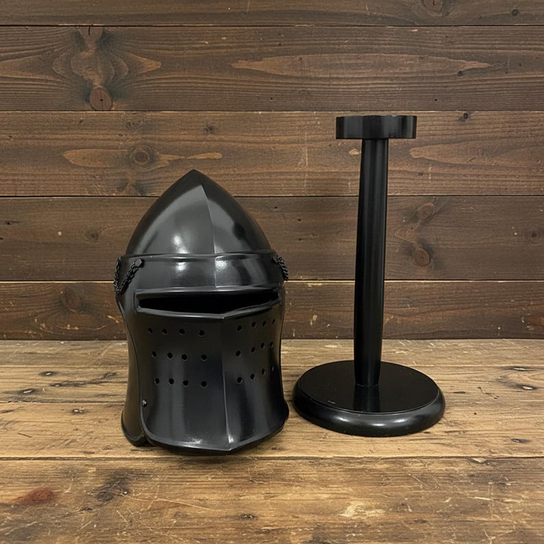 Medieval Barbute Helmet with Display Stand view 9