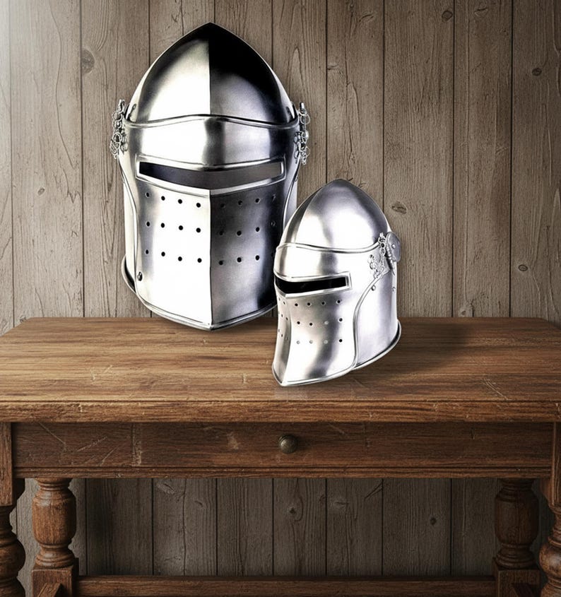 Medieval Barbute Helmet with Display Stand view 12