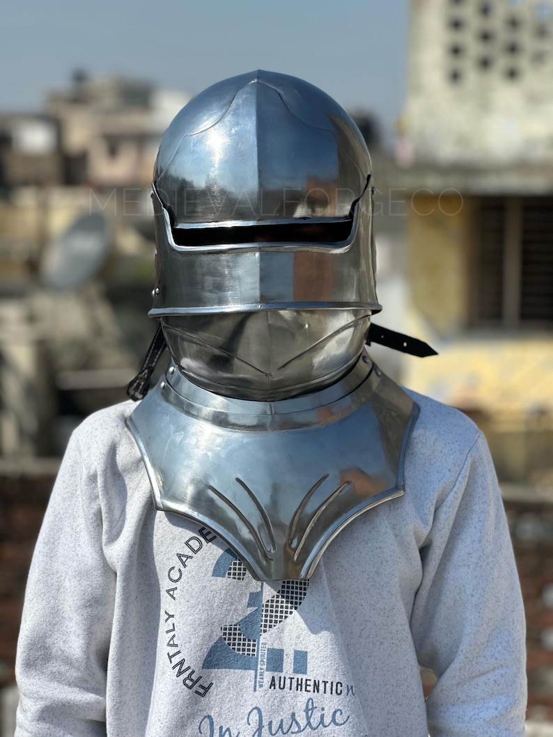 Gothic Sallet Helmet with Bevor and Visor view 8
