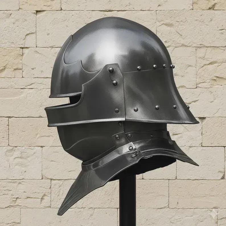 Gothic Steel Knight Helmet with Bevor view 3
