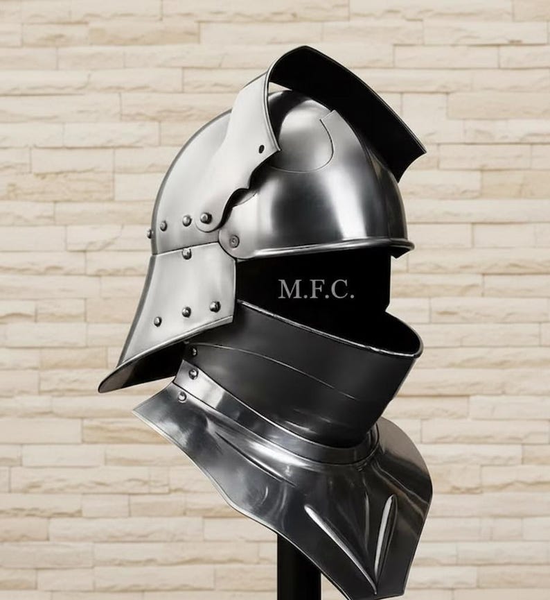 Gothic Steel Knight Helmet with Bevor view 4
