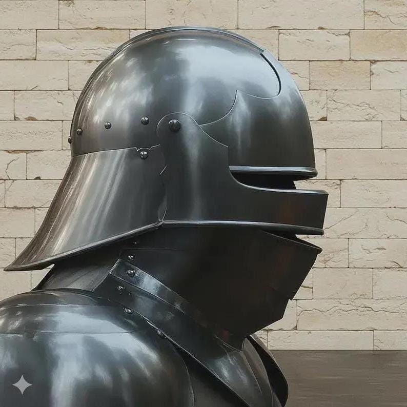 Gothic Steel Knight Helmet with Bevor view 7