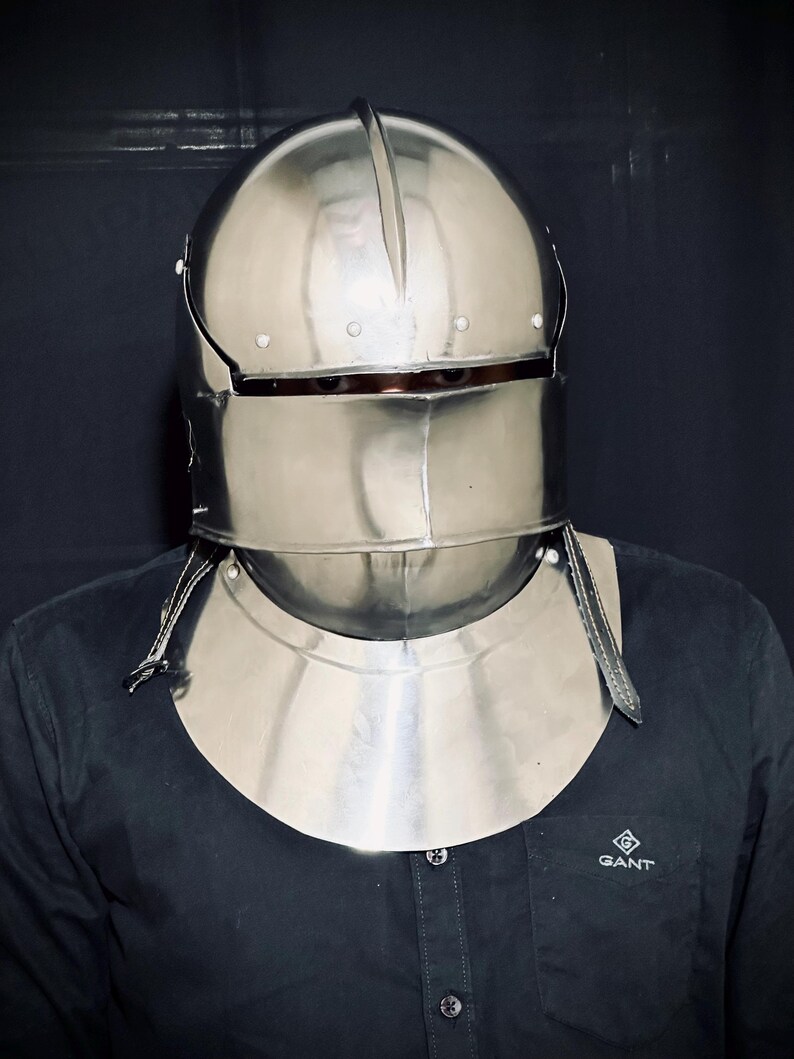 Medieval Sallet Helmet with Bevor — LARP Wearable view 8