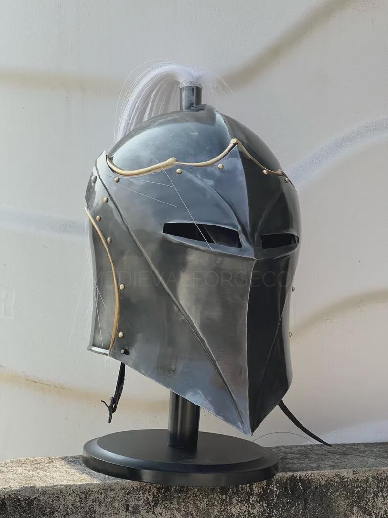 Gothic Knight Steel Helmet with Horsehair Plume view 2