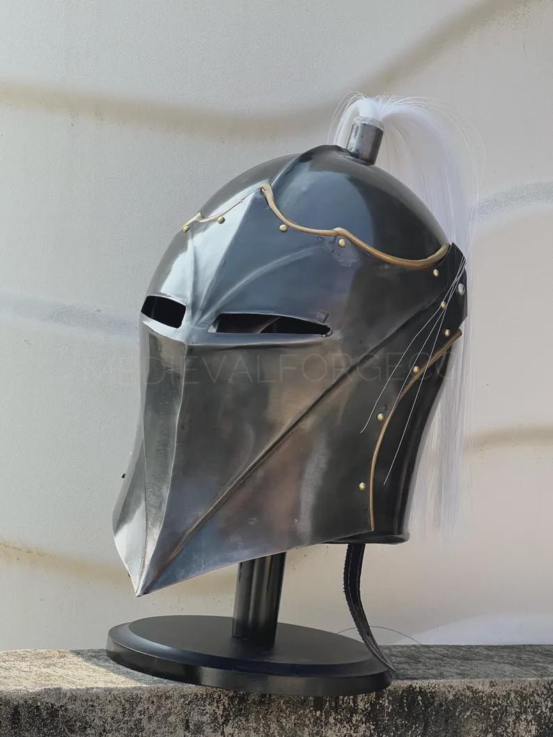 Gothic Knight Steel Helmet with Horsehair Plume view 3