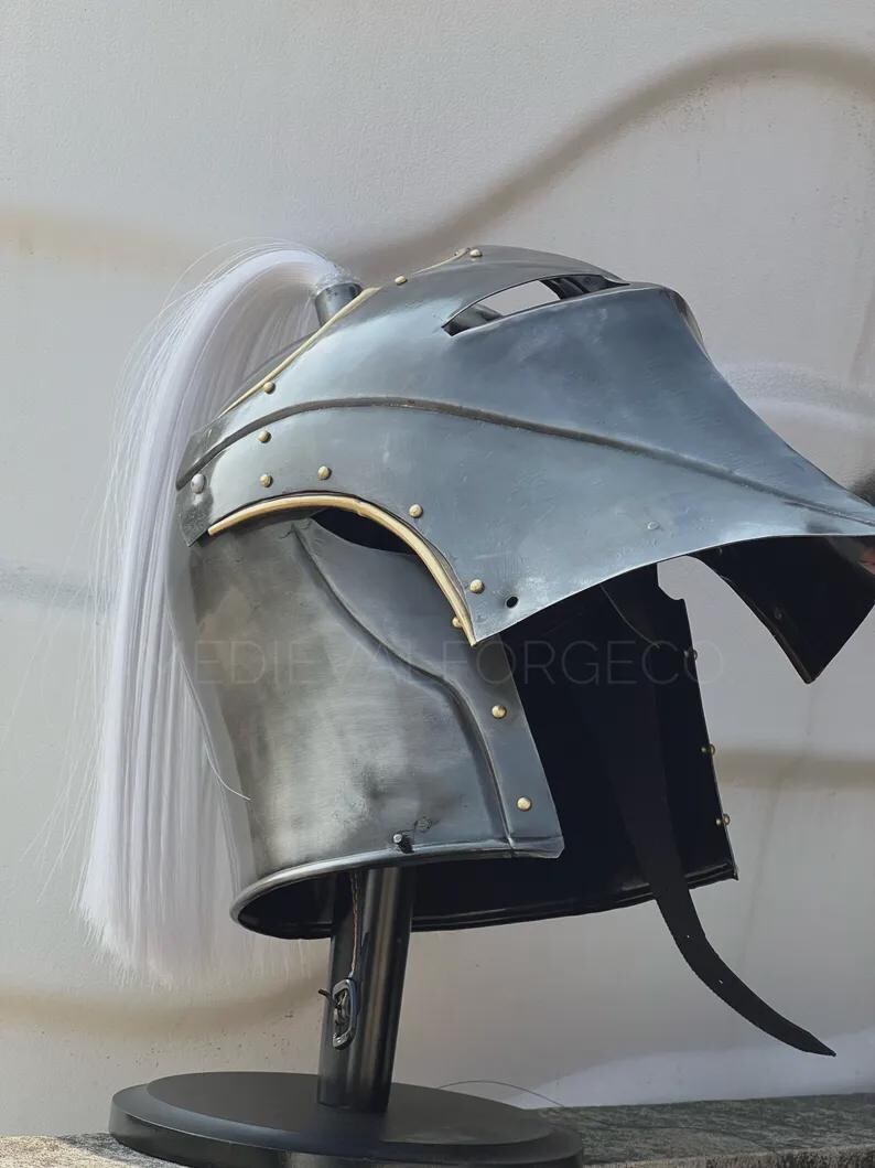 Gothic Knight Steel Helmet with Horsehair Plume view 4