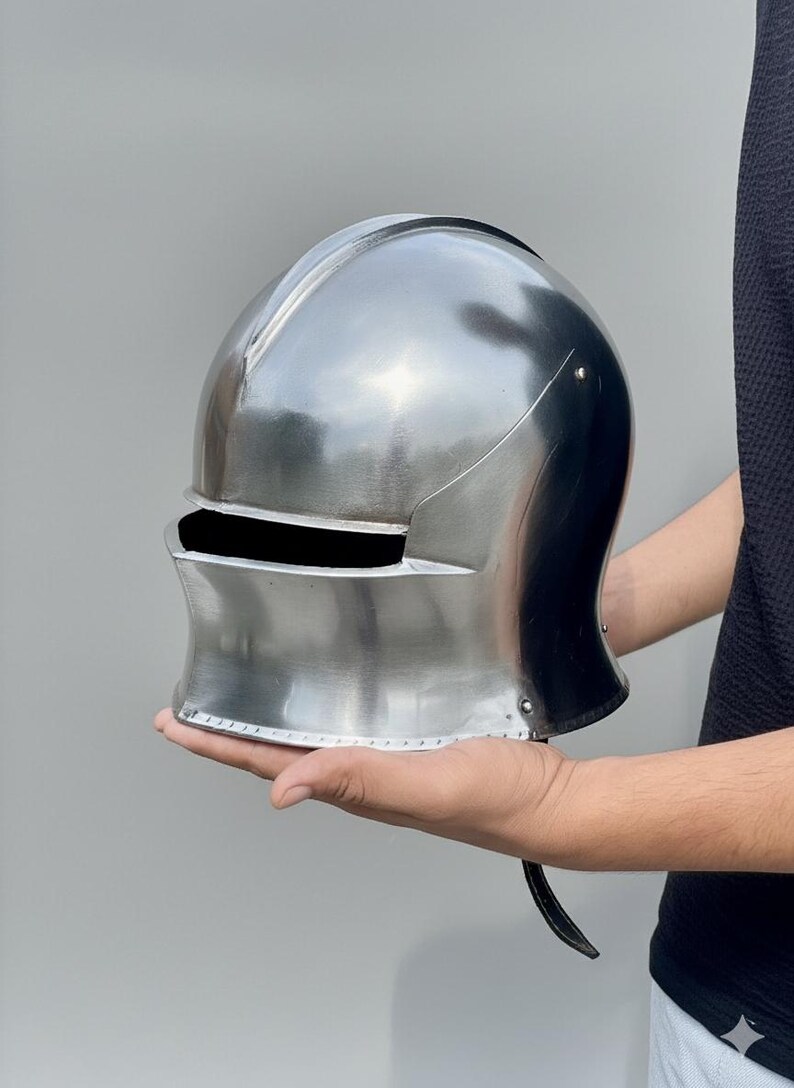 Polished Steel Knight Helmet — Full-Face view 4