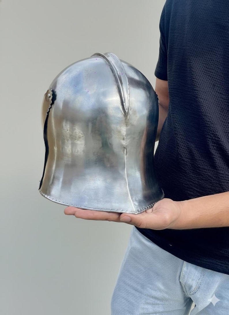 Polished Steel Knight Helmet — Full-Face view 5