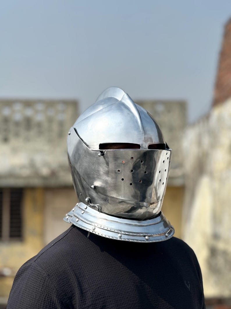 Visored Medieval Knight Helmet — Gothic Steel view 4