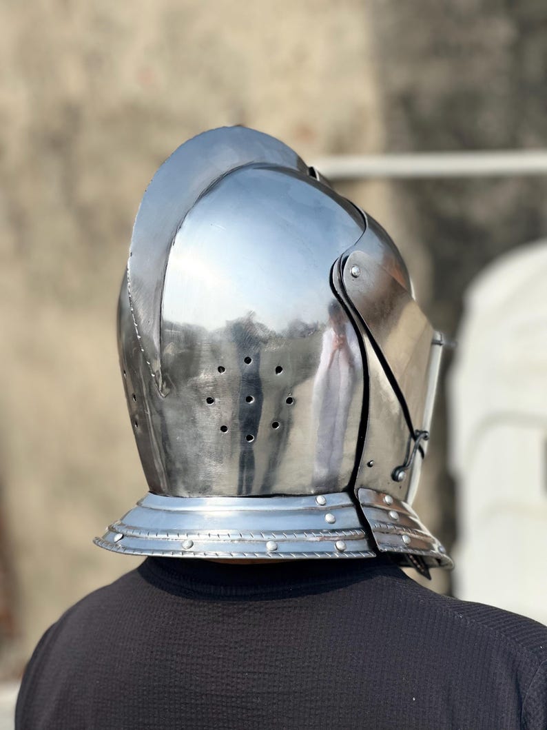 Visored Medieval Knight Helmet — Gothic Steel view 8