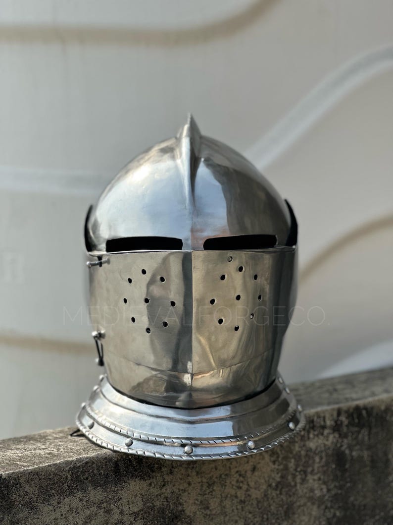 Visored Medieval Knight Helmet — Gothic Steel view 10