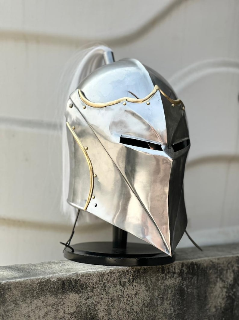 Vanguard Winged Knight Helmet — Brass Finish with Plume view 6