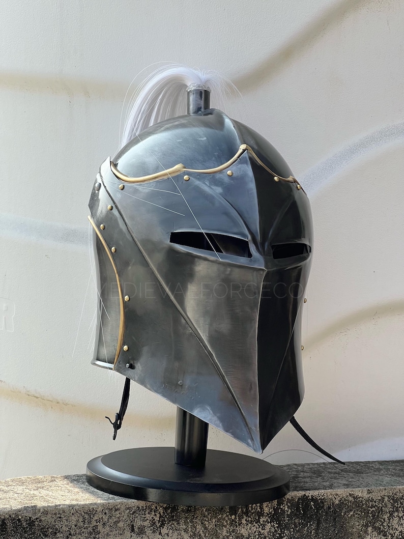 Vanguard Winged Knight Helmet — Brass Finish with Plume view 14