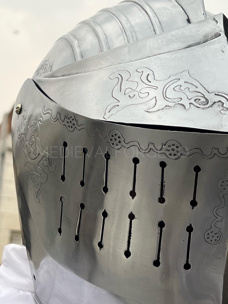 Medieval Close Helmet — Engraved Knight Armor view 3