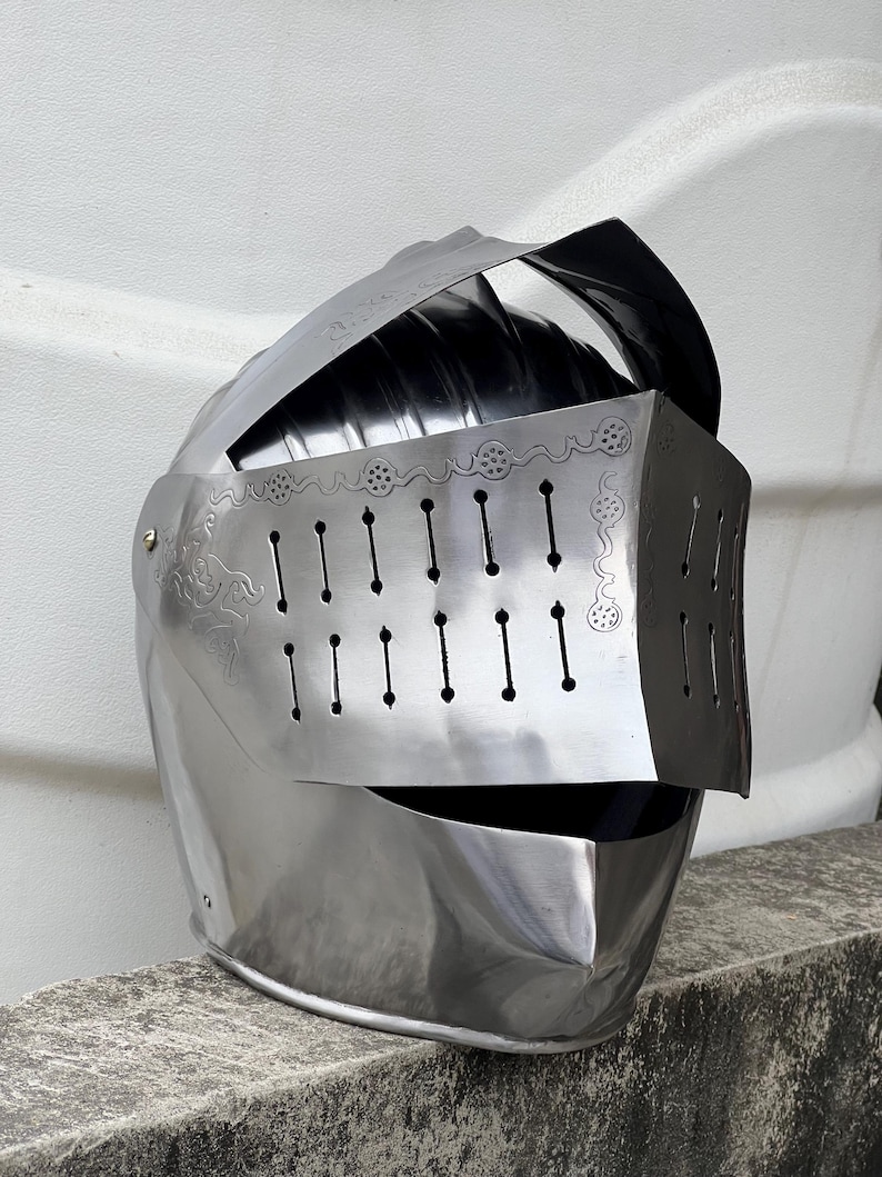Medieval Close Helmet — Engraved Knight Armor view 6