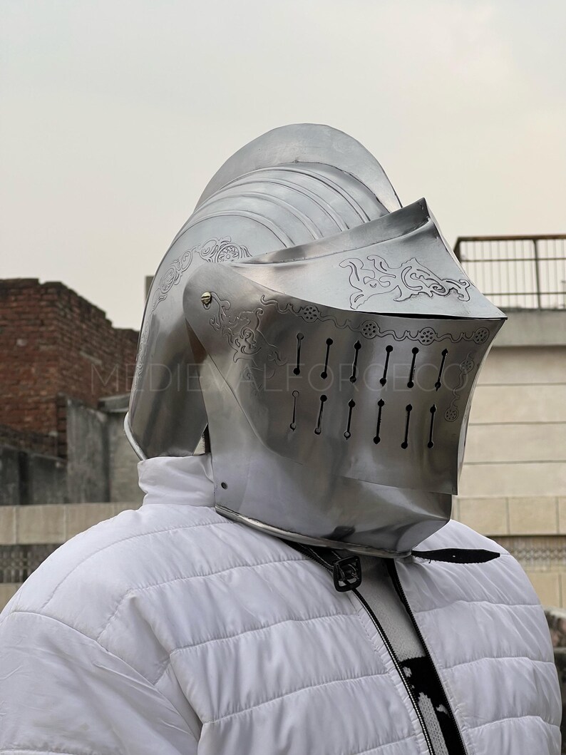 Medieval Close Helmet — Engraved Knight Armor view 7