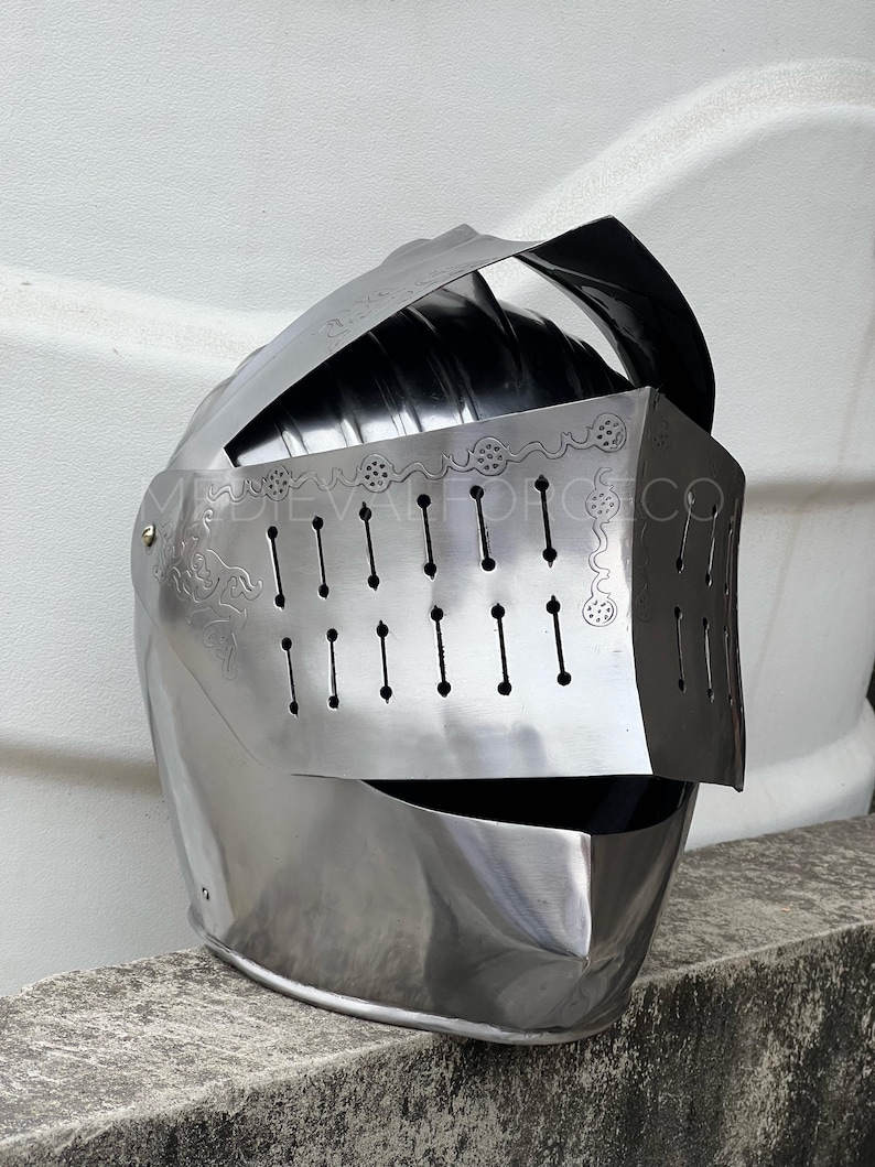 Medieval Close Helmet — Engraved Knight Armor view 9