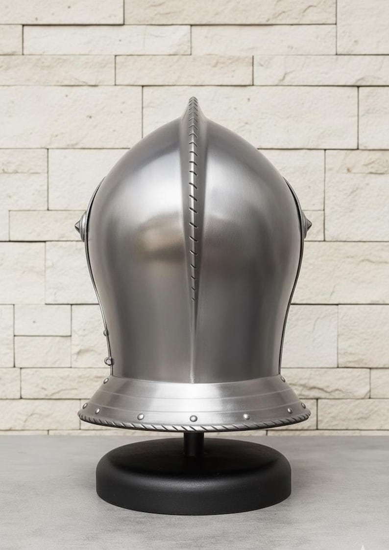 Medieval Knight Steel Helmet — Visored Armor Display view 6
