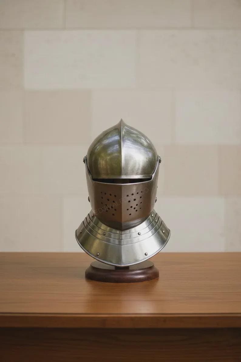Medieval Knight Helmet with Visor — Full Steel Armor view 10