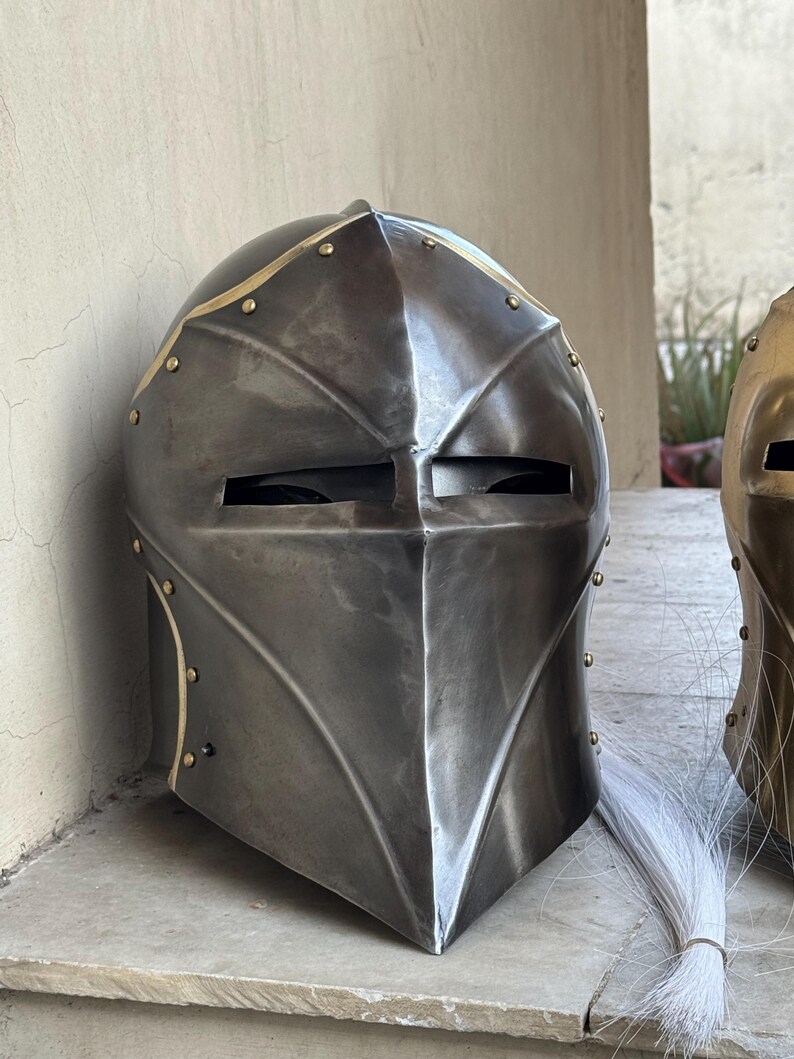 Knight Helmet — Brass Finish Open Visor Vanguard Winged view 5
