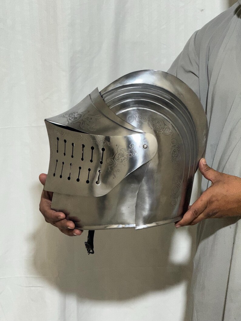 Engraved Medieval Helmet — Gothic Knight Close Armor view 5