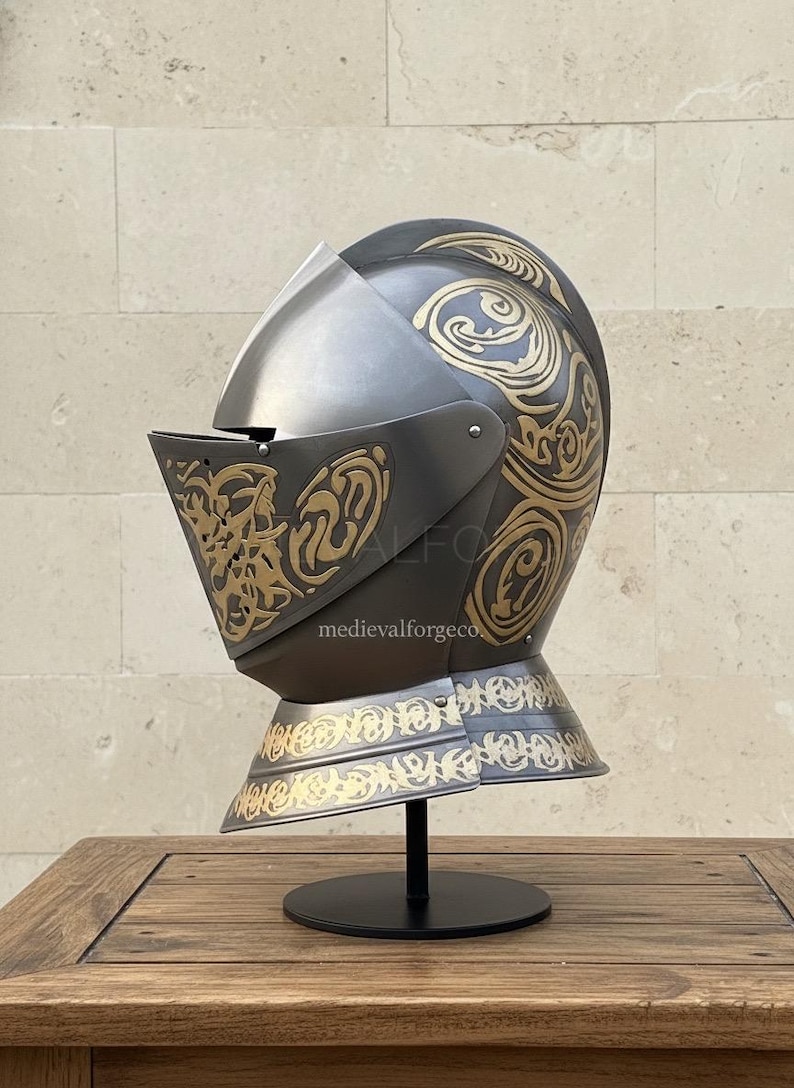 Aurelian Engraved Knight Helmet — Gold Etching view 3