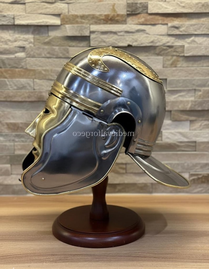 Roman Brass Helmet with Face Mask — Ancient Warrior view 3