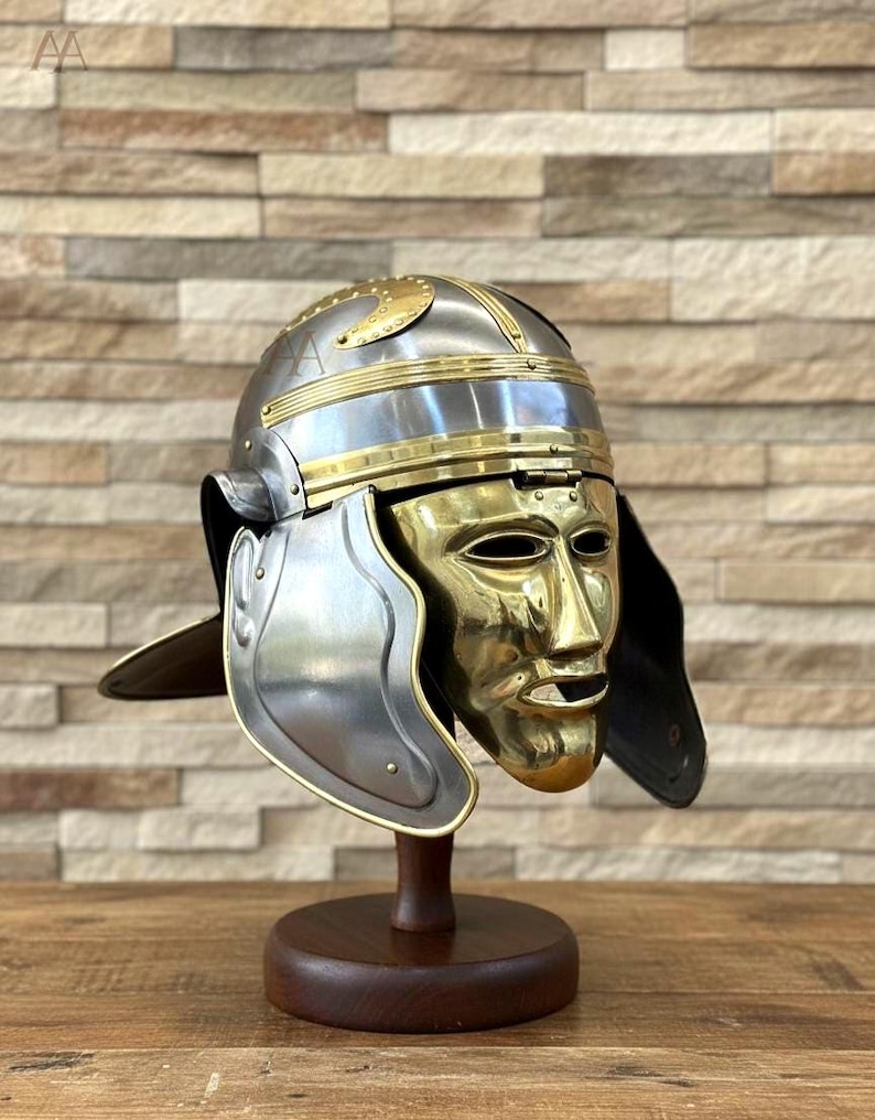 Roman Brass Helmet with Face Mask — Ancient Warrior view 9