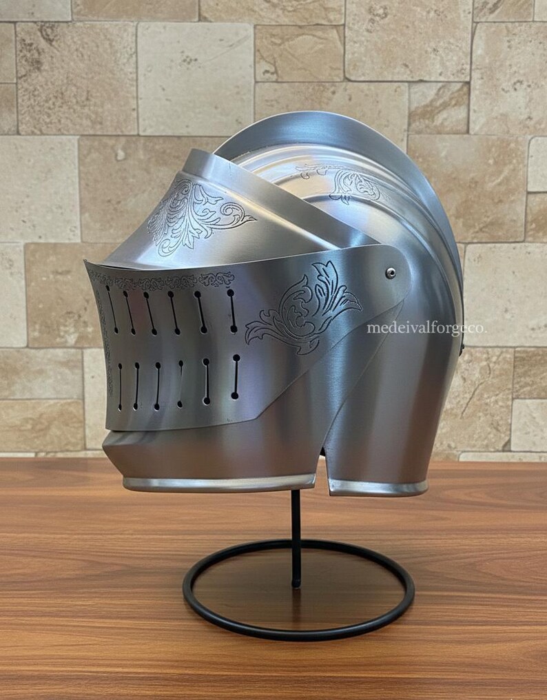 Engraved Close Helmet — Gothic Knight Medieval Display view 4