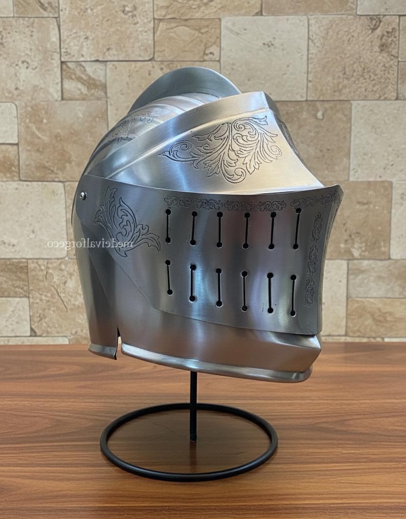 Engraved Close Helmet — Gothic Knight Medieval Display view 9
