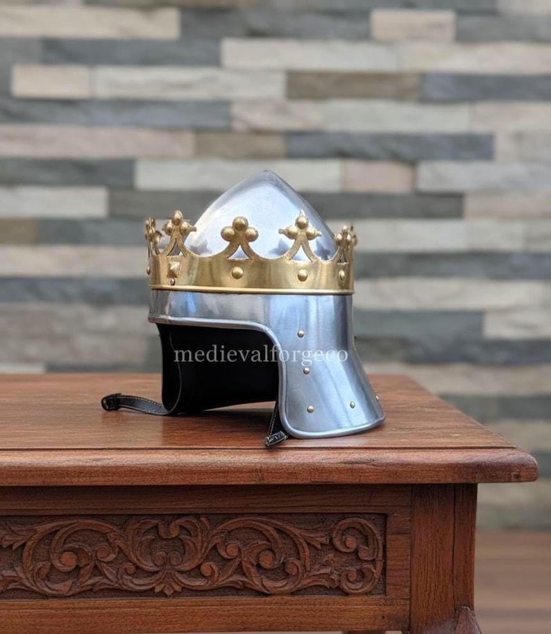 Crowned Knight Armor Helmet — Brass Crown Crusader view 3