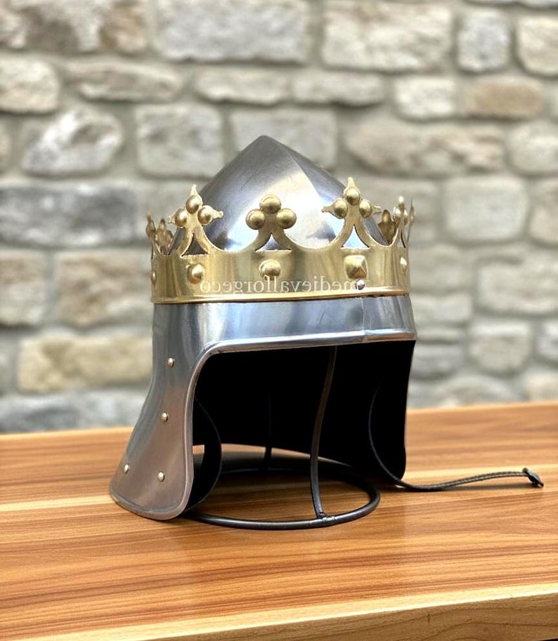 Crowned Knight Armor Helmet — Brass Crown Crusader view 8