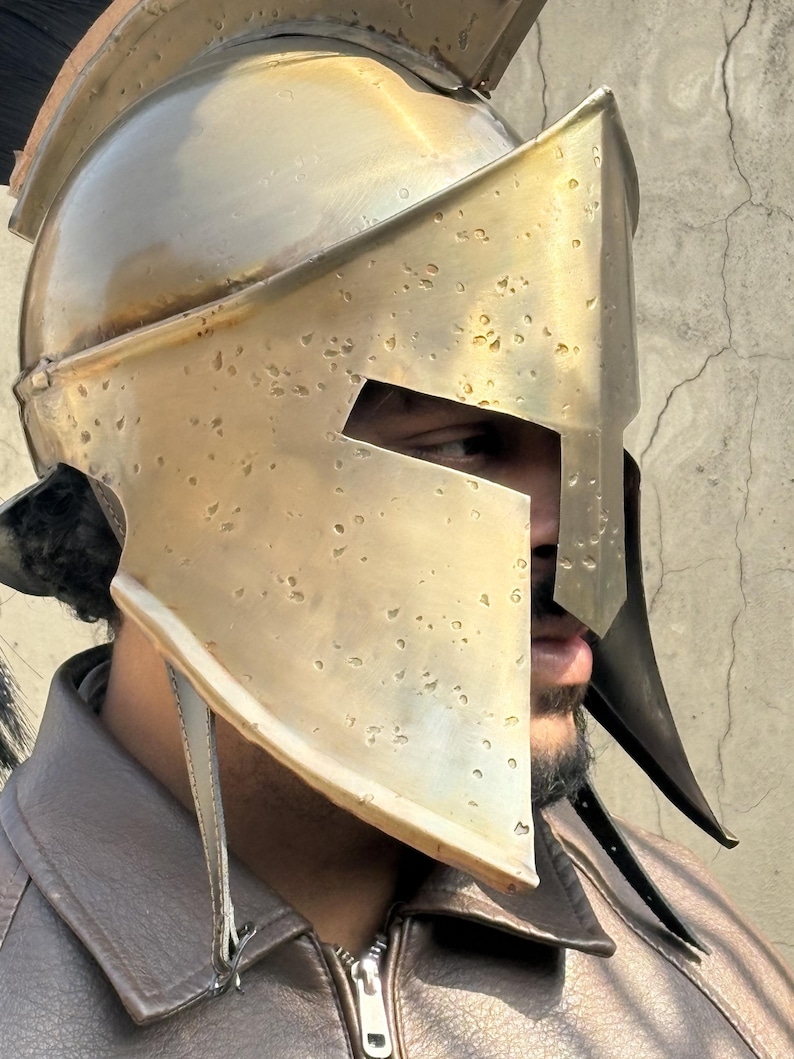 Spartan Helmet — Brass Finish with Plume view 6
