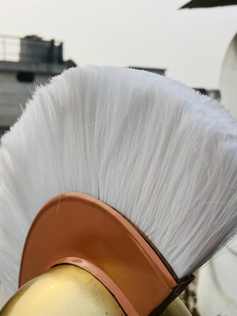 Aurelius Spartan Corinthian Helmet — Solid Brass White Plume view 4