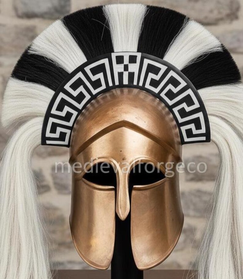 Bronze Spartan Helmet with Horsehair Crest — Wearable view 3