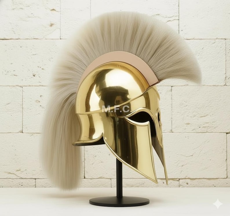 Brass Corinthian Helmet with Plume — Spartan view 3