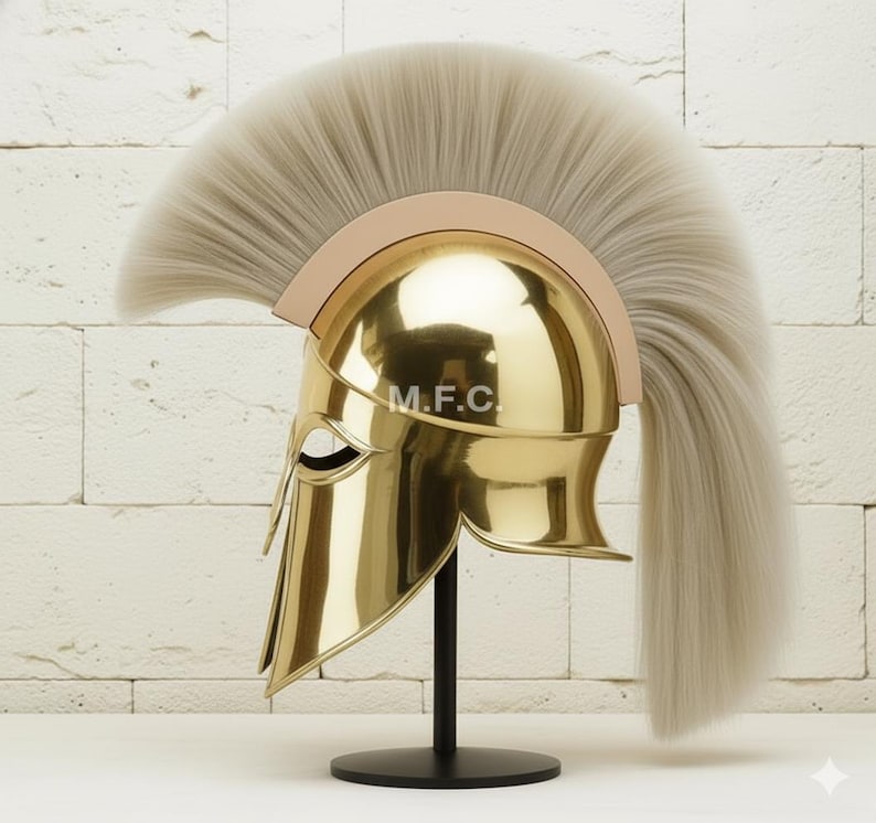 Brass Corinthian Helmet with Plume — Spartan view 4