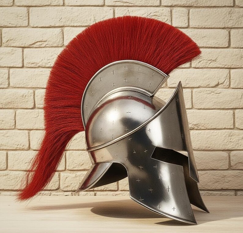 Spartan Helmet — Polished Steel Corinthian Red Crest view 5