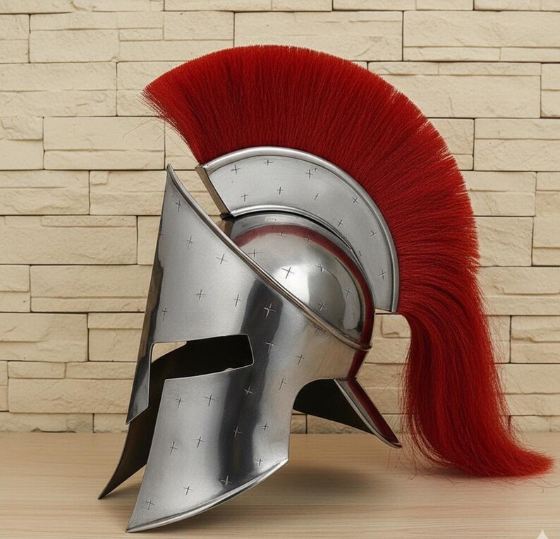 Spartan Helmet — Polished Steel Corinthian Red Crest view 6