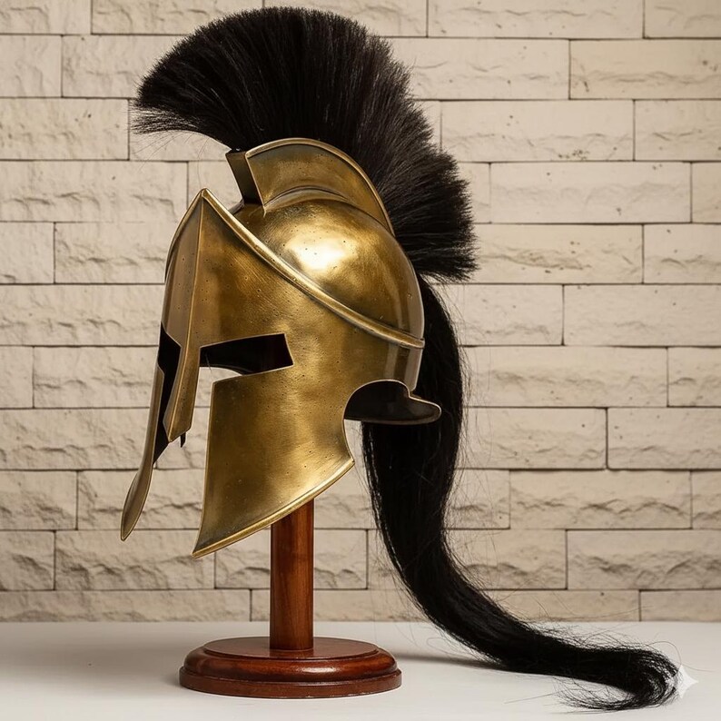 Greek Corinthian Helmet — Bronze Spartan Black Horsehair Crest view 5