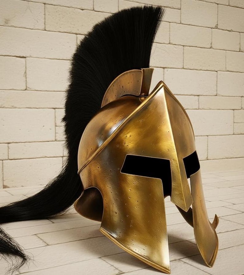 Greek Corinthian Helmet — Bronze Spartan Black Horsehair Crest view 7