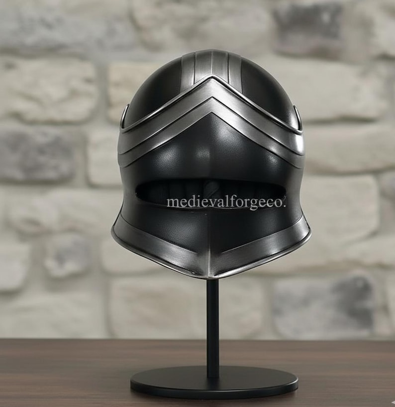 Black Steel Sallet Helmet — Fantasy Knight Armor view 2