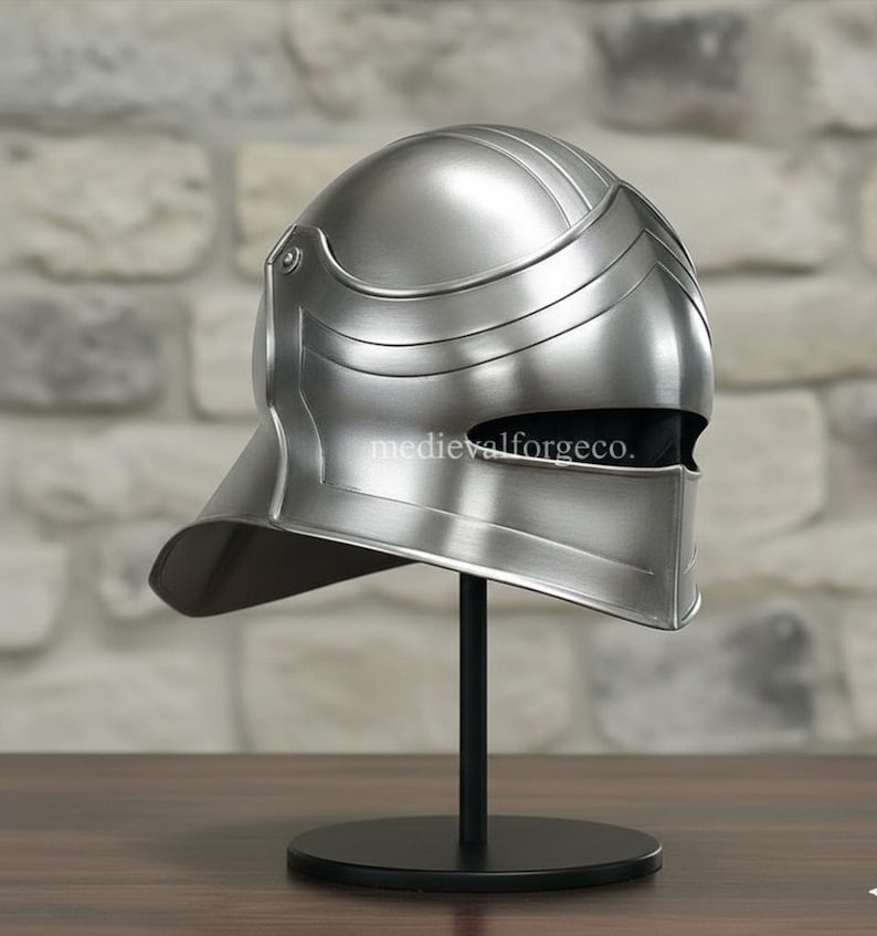 Black Steel Sallet Helmet — Fantasy Knight Armor view 5