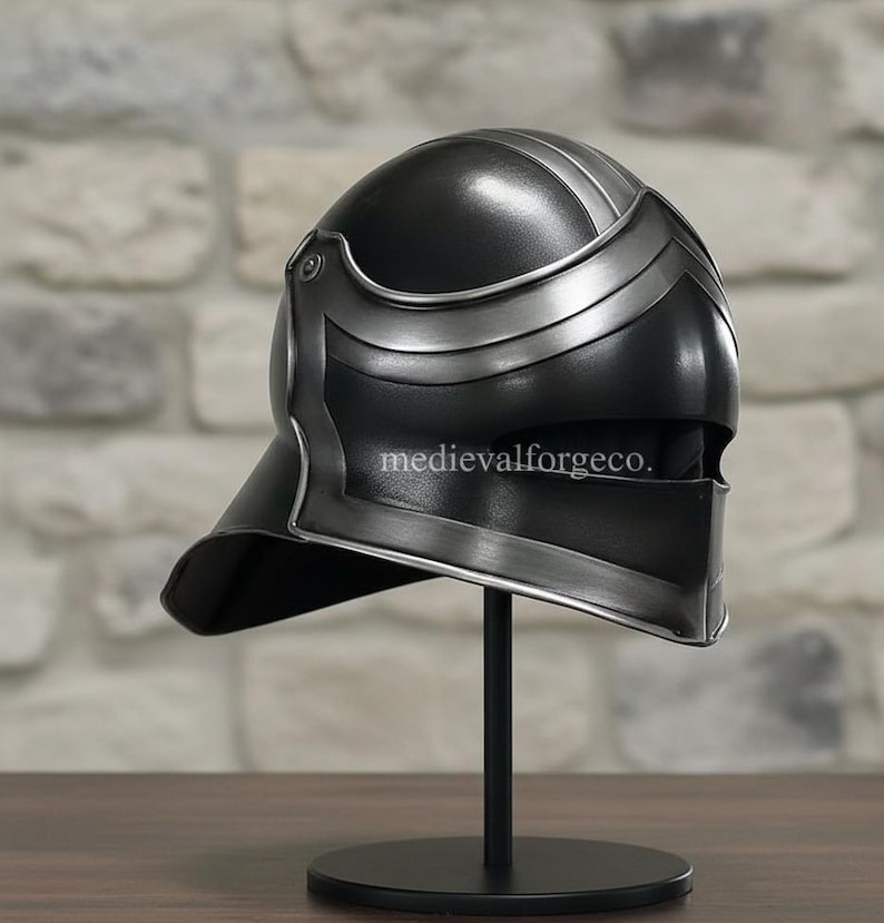 Black Steel Sallet Helmet — Fantasy Knight Armor view 6