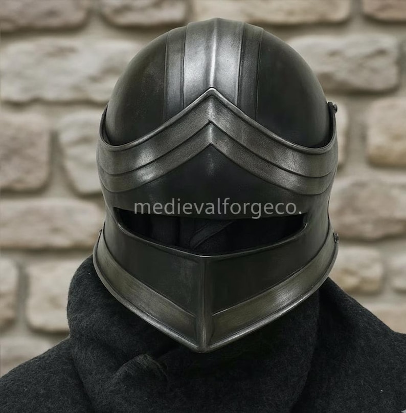 Black Steel Sallet Helmet — Fantasy Knight Armor view 7