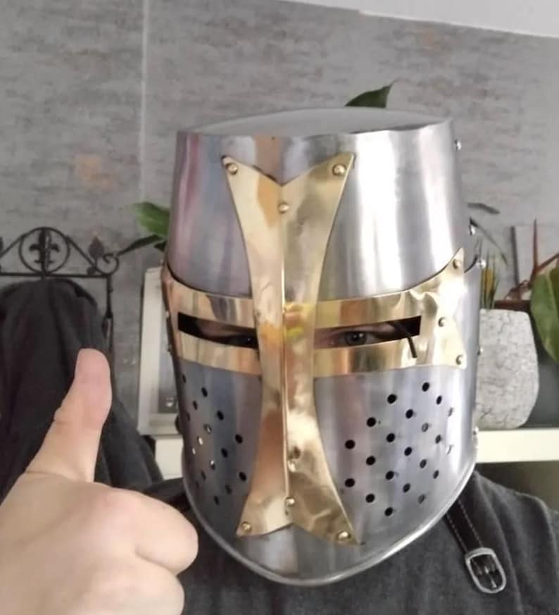 Templar Crusader Knight Helmet with Display Stand view 5