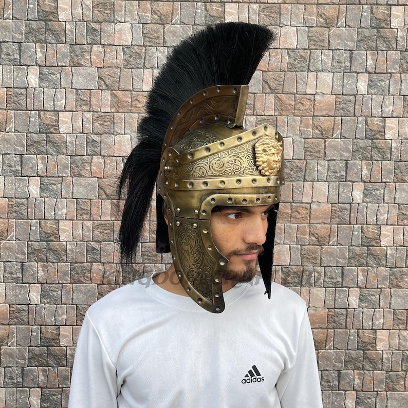 Roman Centurion Engraved Helmet with Wooden Stand view 4