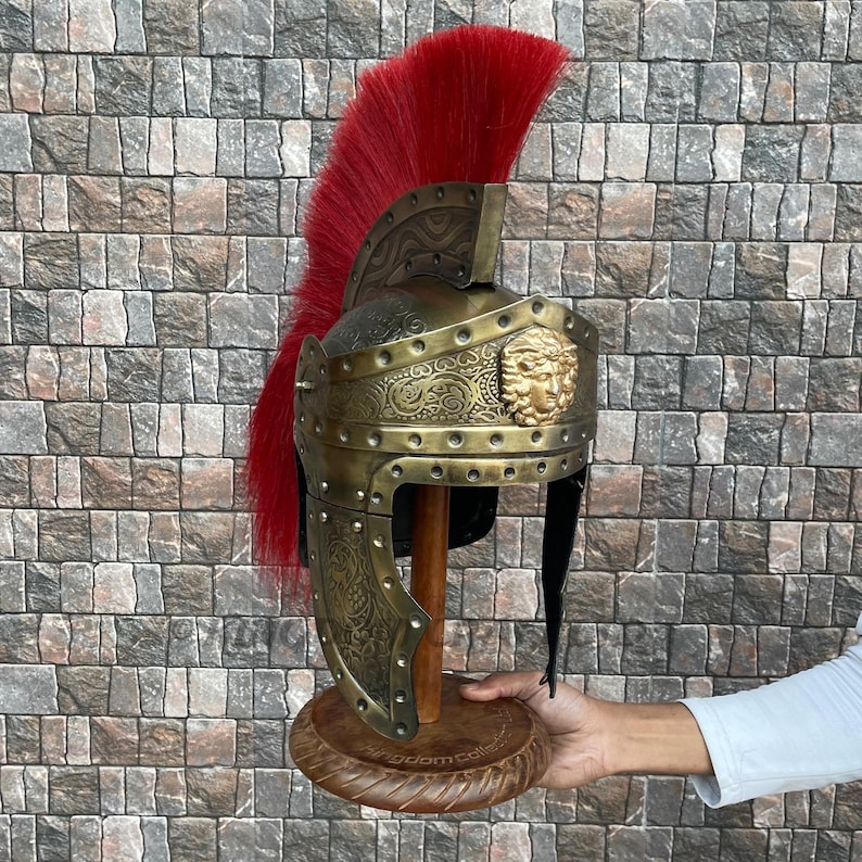 Roman Centurion Engraved Helmet with Wooden Stand view 7