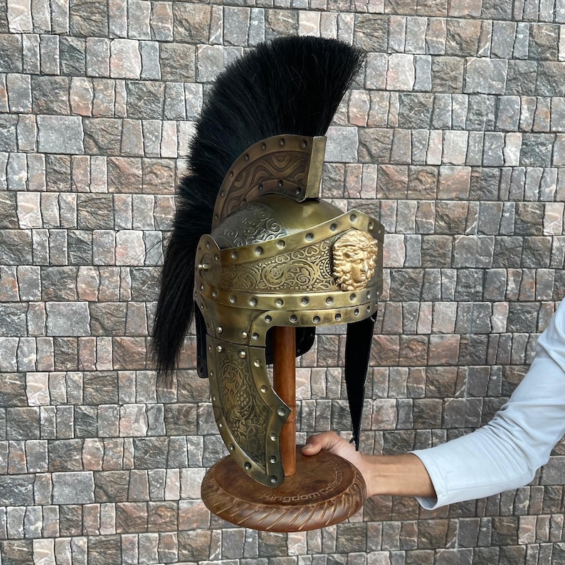 Roman Centurion Engraved Helmet with Wooden Stand view 8