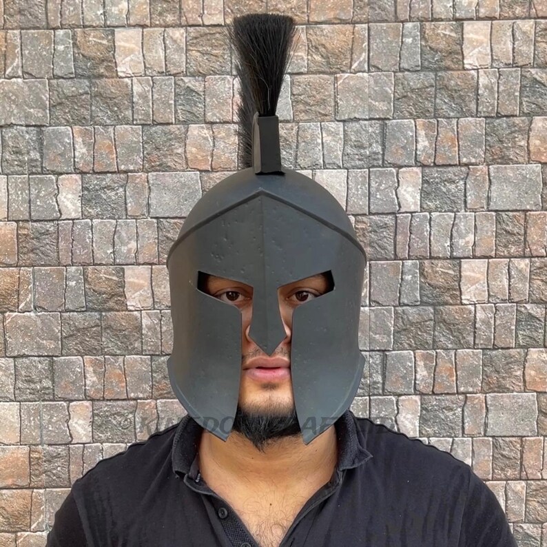 Black Spartan King Leonidas Helmet with Display Stand view 3